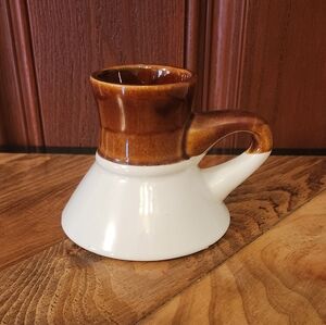 Vintage White And Brown Pottery Stoneware Wide Bottom Non Slip Coffee Mug